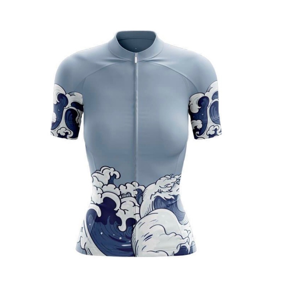 Bicycle Booth Mens M Cycling Jersey Blue White Short Sleeve Great Wave‎